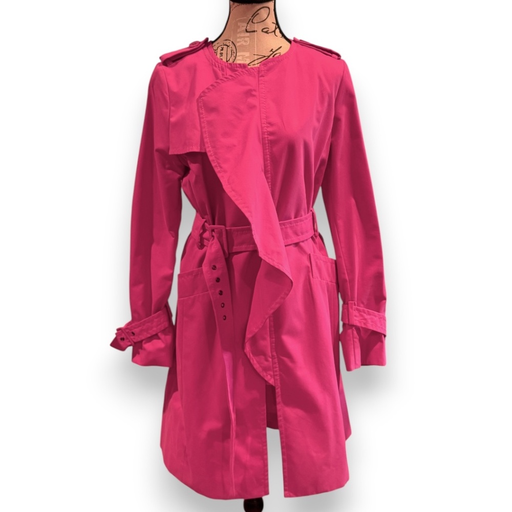 BCBGMAXAZRIA Raspberry Pink Belted Trench Coat – Size M